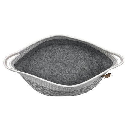 Grey Felt Pet Storage Bin with Rope Handles – 16"x12" Collapsible Organizer