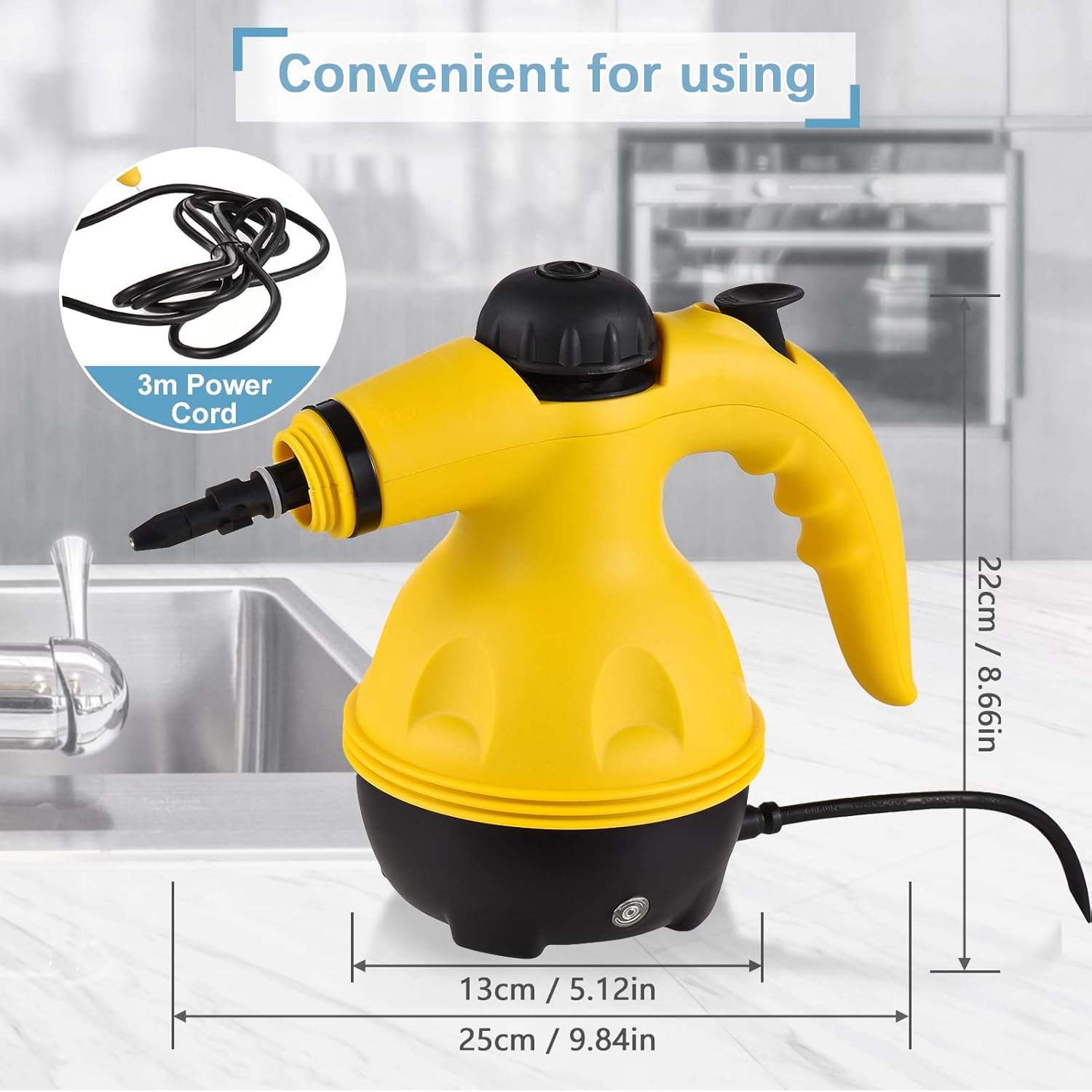 Handheld Pressurized Steam Cleaner – 1200W High Temp – 10 Accessories