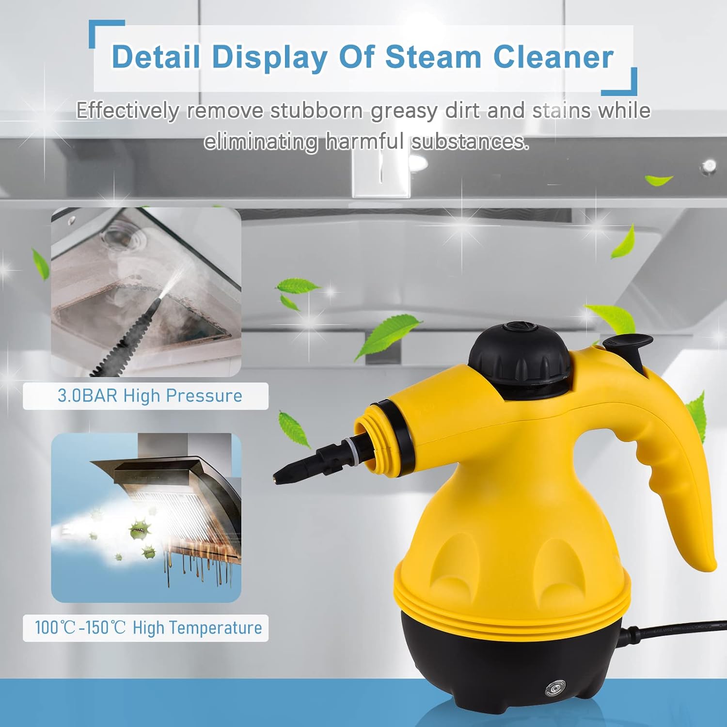 Handheld Pressurized Steam Cleaner – 1200W High Temp – 10 Accessories