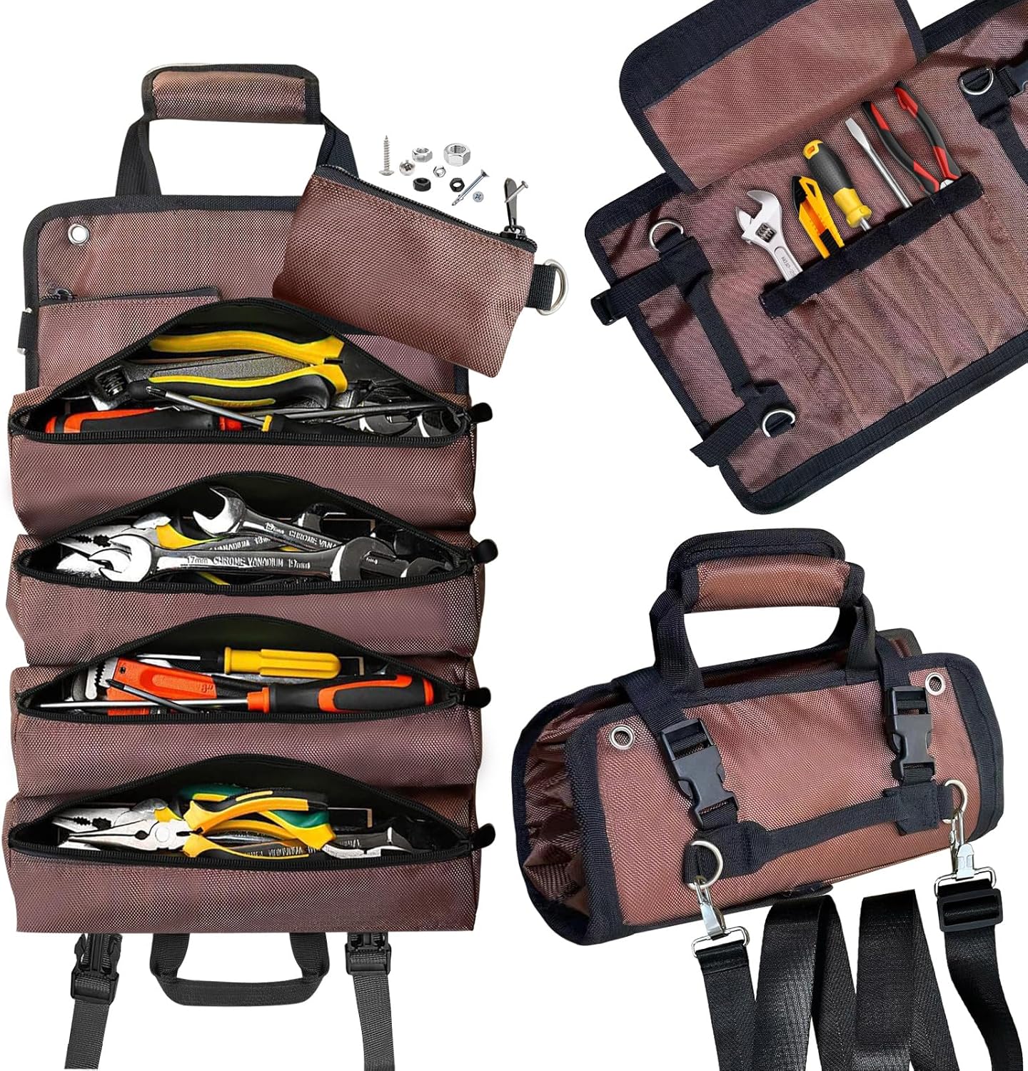 Heavy-Duty Roll Up Tool Bag – Waterproof Organizer with Removable Pouches & Strap