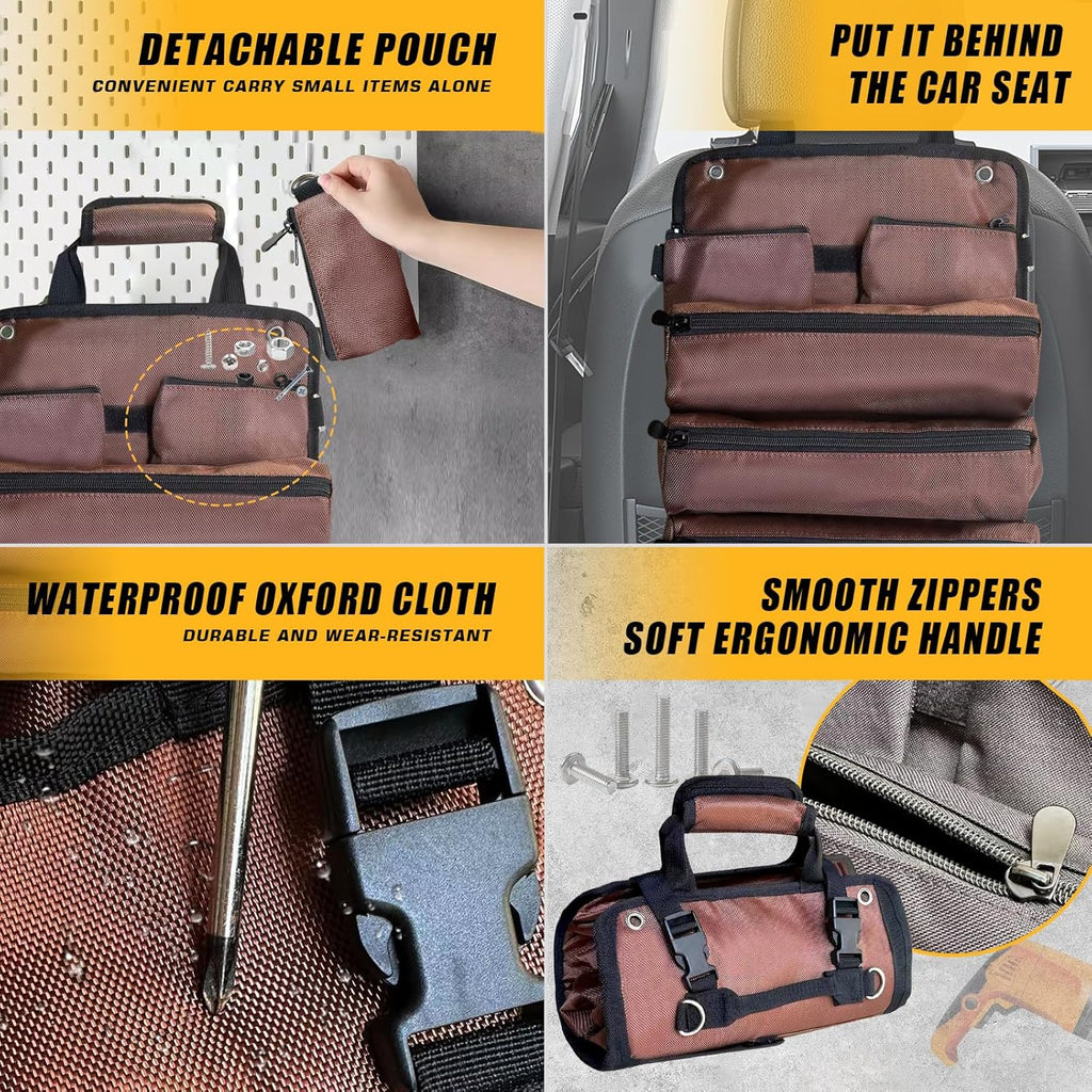 Heavy-Duty Roll Up Tool Bag – Waterproof Organizer with Removable Pouches & Strap