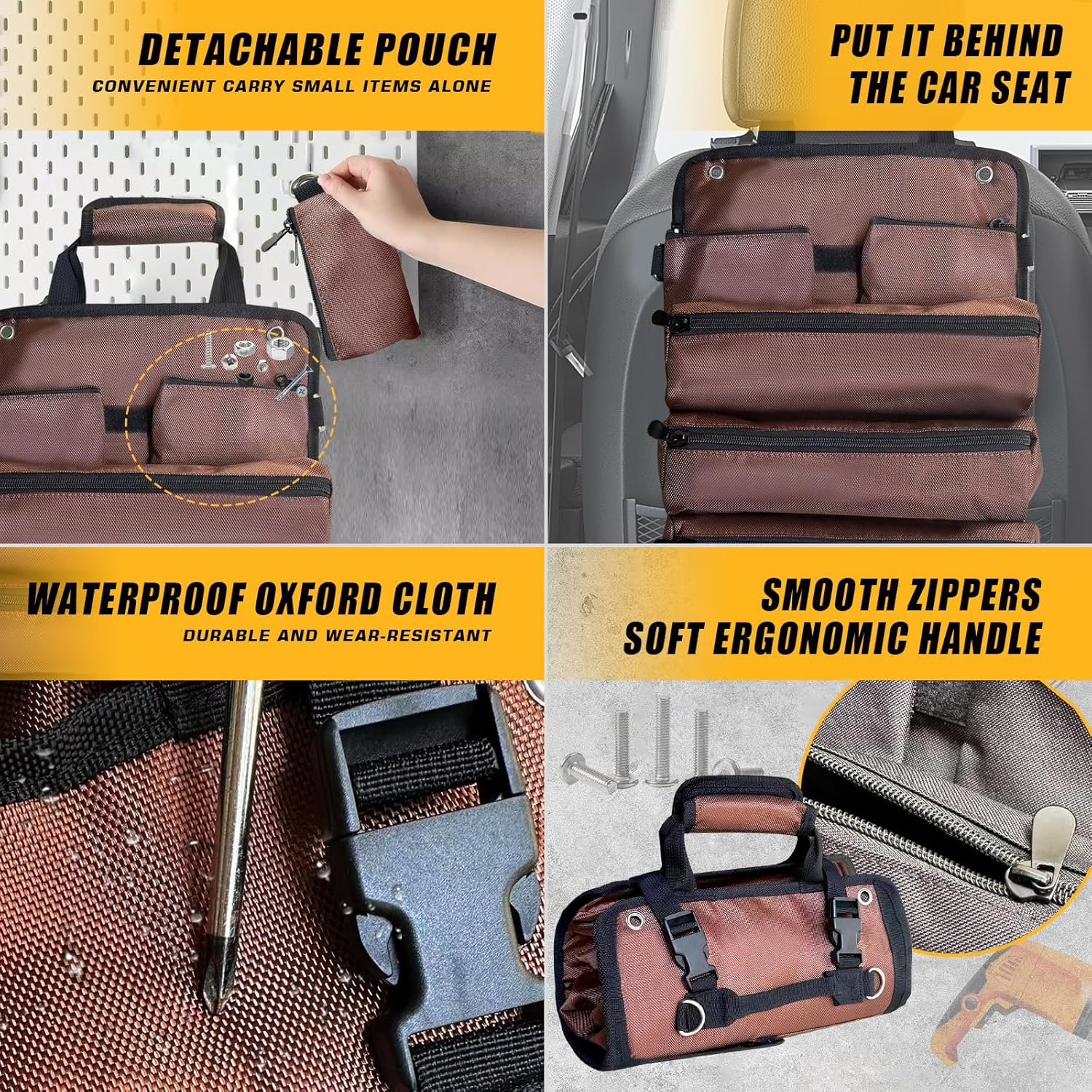 Heavy-Duty Roll Up Tool Bag – Waterproof Organizer with Removable Pouches & Strap