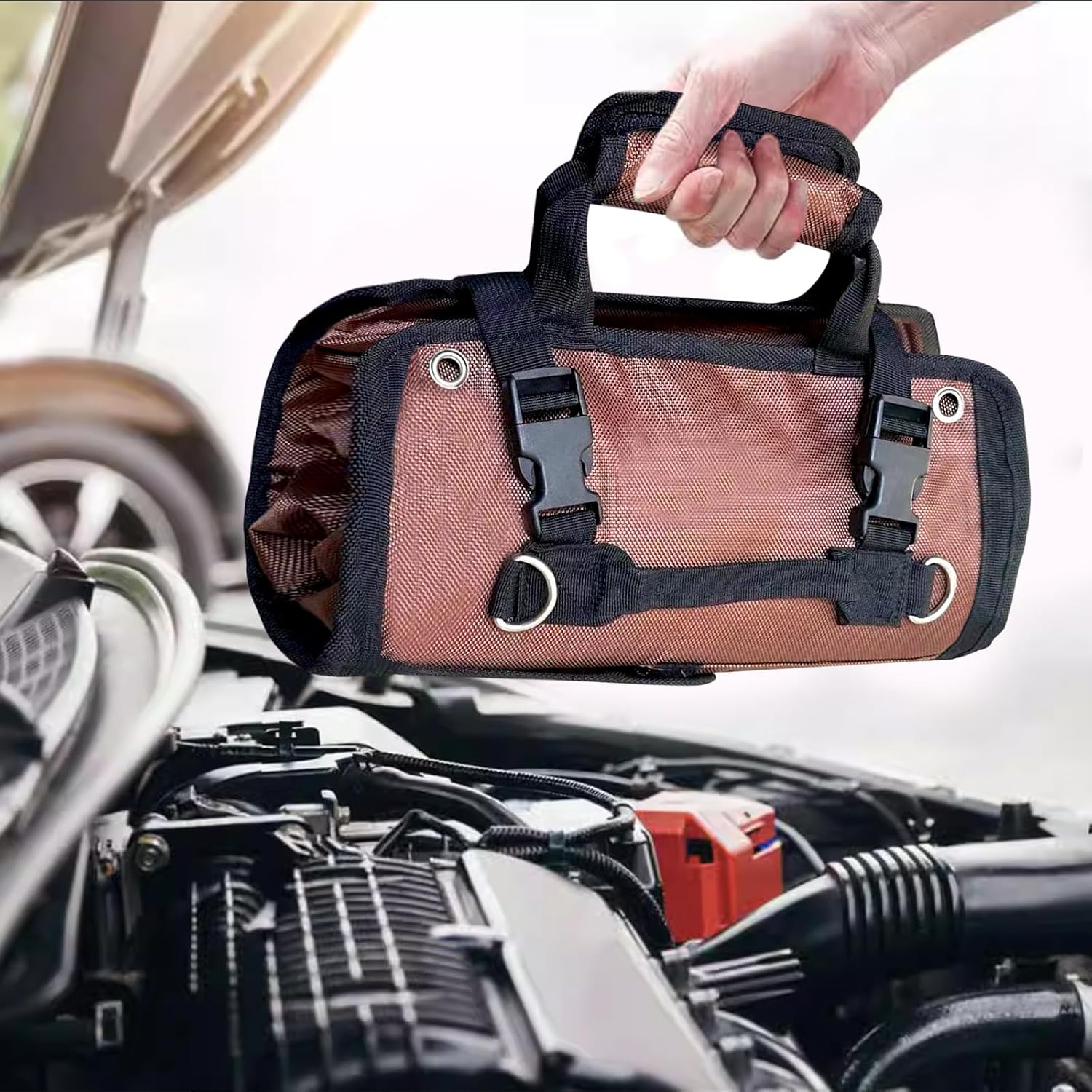 Heavy-Duty Roll Up Tool Bag – Waterproof Organizer with Removable Pouches & Strap