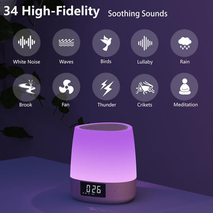 White Noise Machine with Bluetooth & Night Light – 34 Soothing Sounds, Sleep Timer