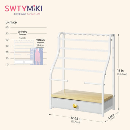 Earring Holder Organizer – 7-Tier Jewelry Stand with Drawer, Necklace Hooks & Watch Rods