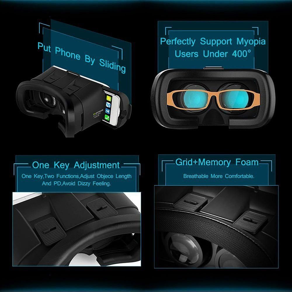 Virtual Reality Headset for iPhone & Android – 360° Adjustable VR Glasses with Head Strap