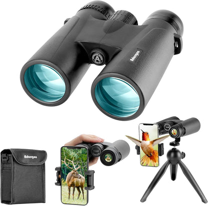 Adorrgon 12x42 HD Binoculars for Adults with Phone Adapter & Tripod – Clear Low Light Vision