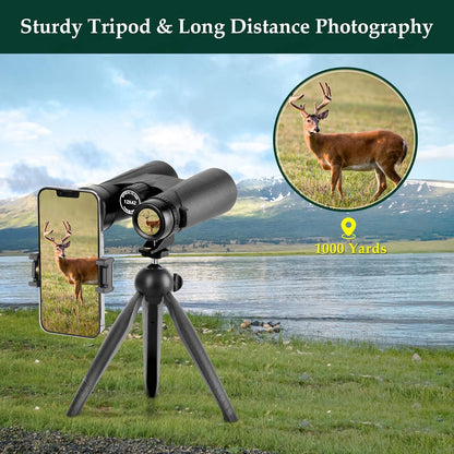 Adorrgon 12x42 HD Binoculars for Adults with Phone Adapter & Tripod – Clear Low Light Vision