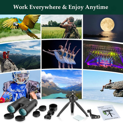 Adorrgon 12x42 HD Binoculars for Adults with Phone Adapter & Tripod – Clear Low Light Vision