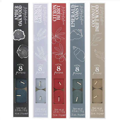 8pk Scented Tea Light Candles – Natural Oils, Choose Scent