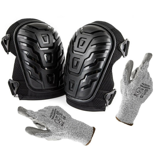Professional Heavy-Duty Gel Knee Pads with Cut-Resistant Gloves