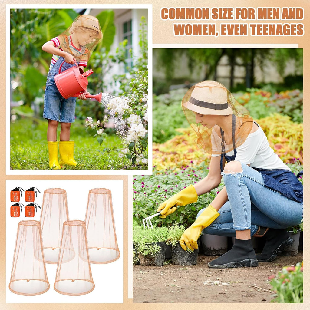 4pk Mosquito Head Net – Breathable Nylon Mesh Face & Neck Protection with Drawstring Carry Bags