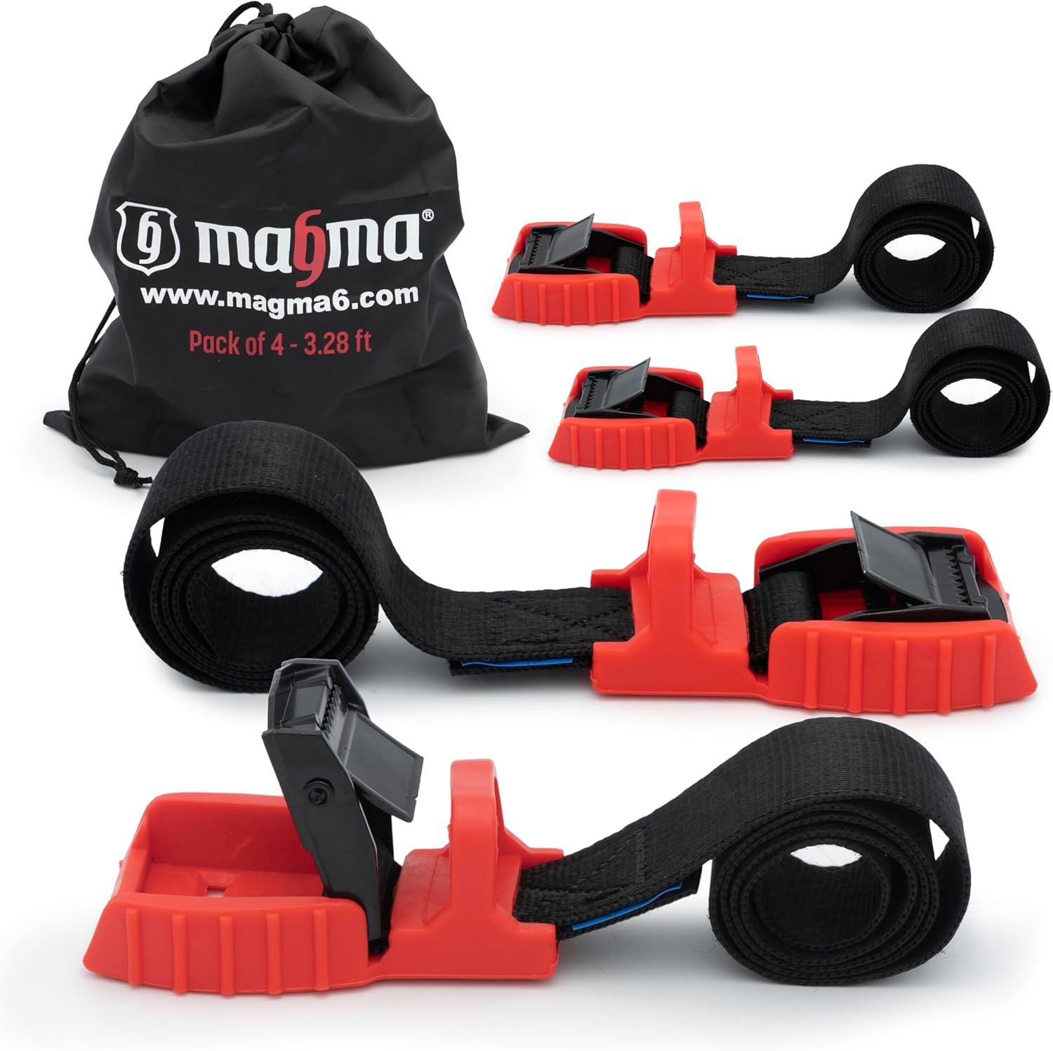 4pk Magma 1" x 3.3' Heavy-Duty Cam Buckle Lashing Straps