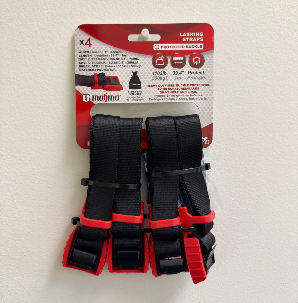 4pk Magma 1" x 3.3' Heavy-Duty Cam Buckle Lashing Straps