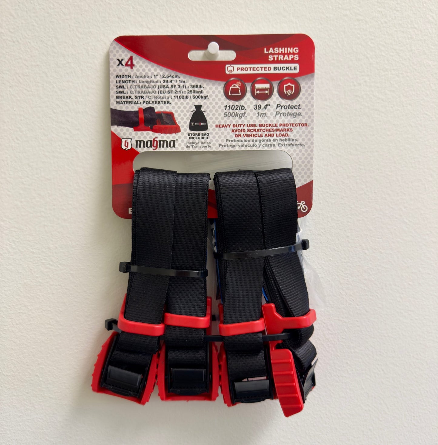 4pk Magma 1" x 3.3' Heavy-Duty Cam Buckle Lashing Straps