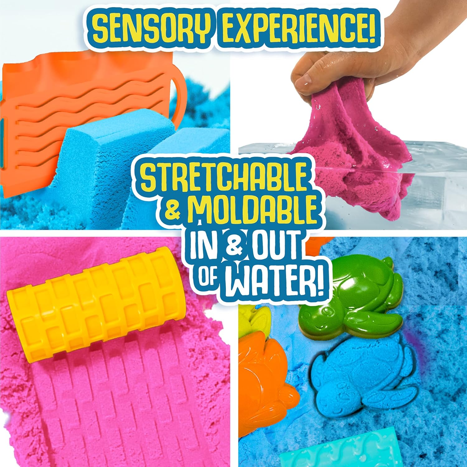 Slimy Sand Aqua Splash – 1.5 lbs Blue Moldable Water Play Sand with Bucket