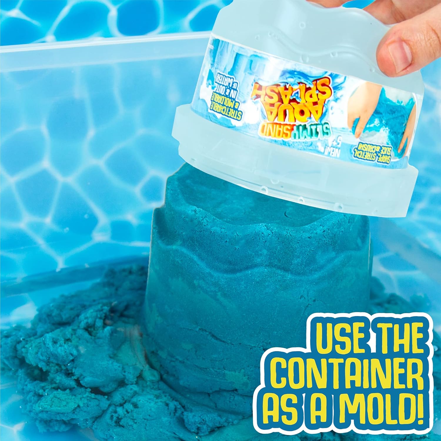 Slimy Sand Aqua Splash – 1.5 lbs Blue Moldable Water Play Sand with Bucket