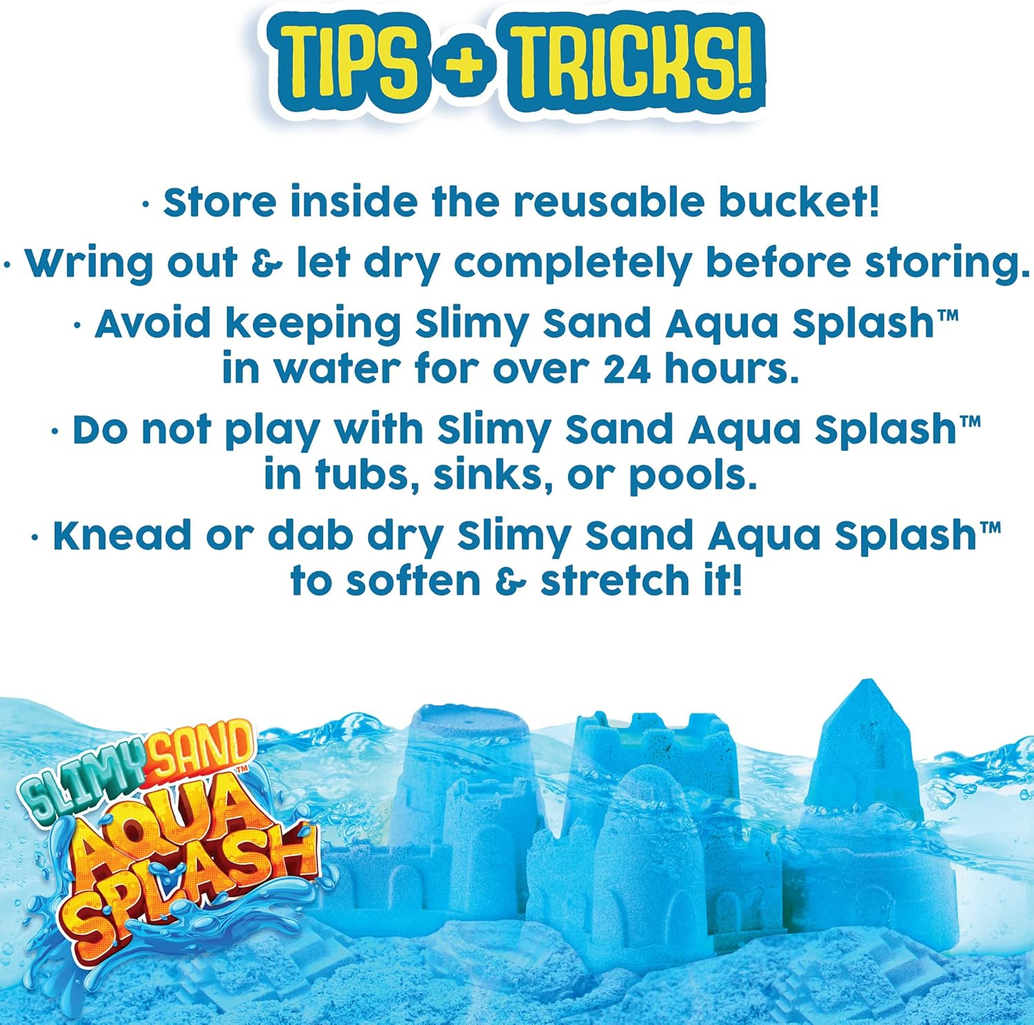 Slimy Sand Aqua Splash – 1.5 lbs Blue Moldable Water Play Sand with Bucket