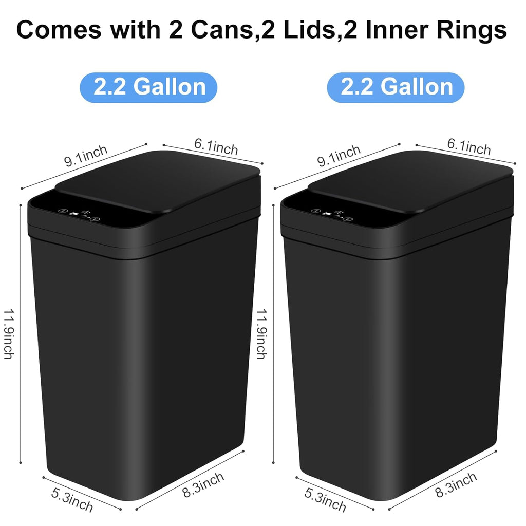 2pk Automatic Touchless Trash Can – 2.2 Gallon Motionless Bin with Lid