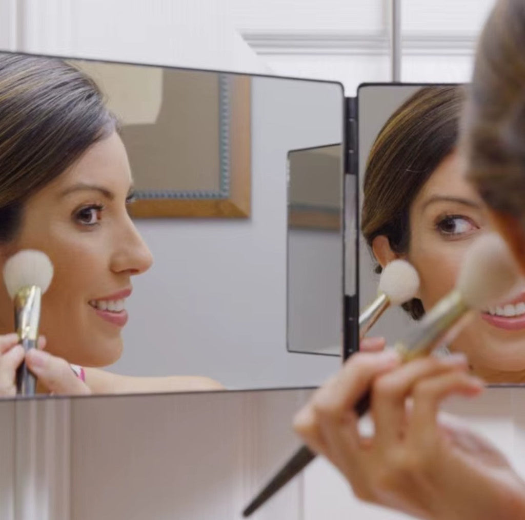 Rechargeable 3-Way Lighted Trifold Mirror – 360° Self Haircut & Makeup Mirror