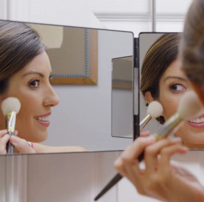 Rechargeable 3-Way Lighted Trifold Mirror – 360° Self Haircut & Makeup Mirror