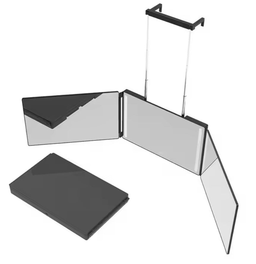 Rechargeable 3-Way Lighted Trifold Mirror – 360° Self Haircut & Makeup Mirror