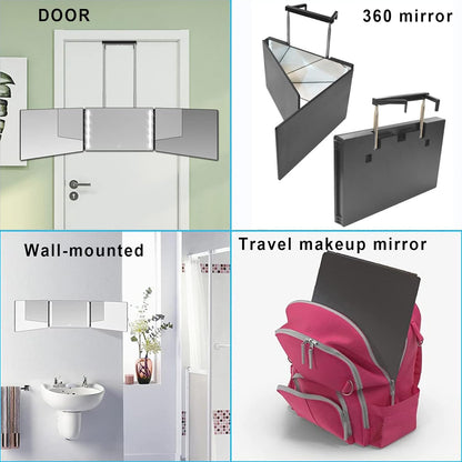 Rechargeable 3-Way Lighted Trifold Mirror – 360° Self Haircut & Makeup Mirror