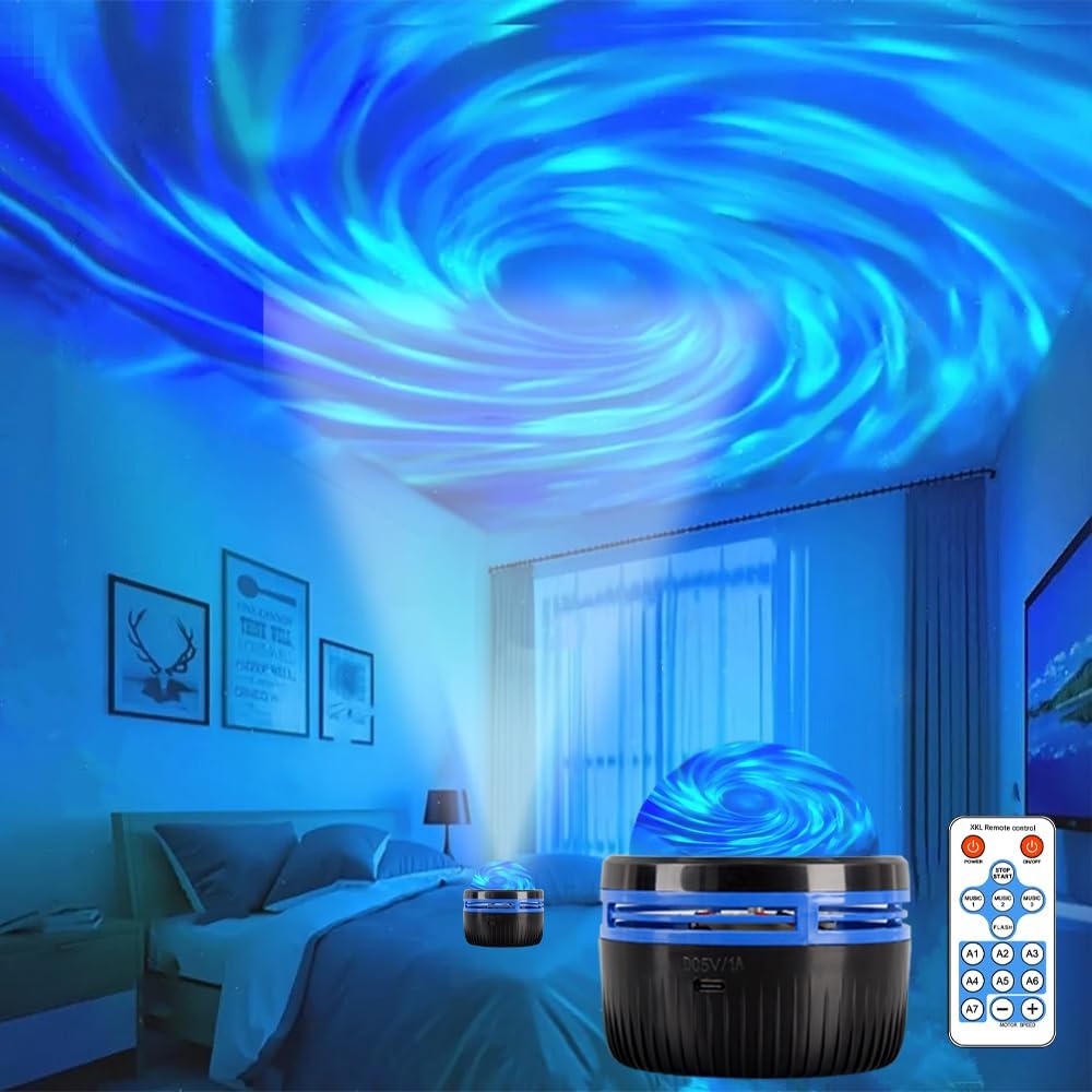 4-in-1 Northern Lights & Ocean Wave Projector – 28 Galaxy Effects, USB-C or AA Power