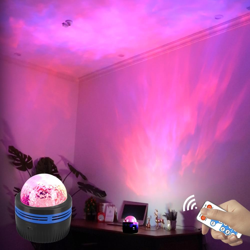 4-in-1 Northern Lights & Ocean Wave Projector – 28 Galaxy Effects, USB-C or AA Power