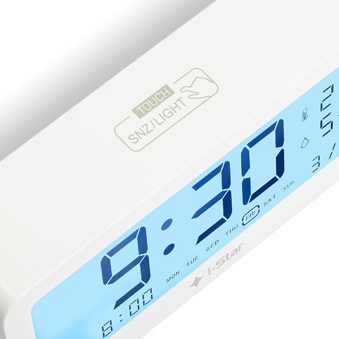 i-Star Portable Digital Alarm Clock – Large LCD, 3 Alarms, Touch Snooze/Backlight