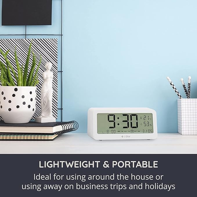 i-Star Portable Digital Alarm Clock – Large LCD, 3 Alarms, Touch Snooze/Backlight