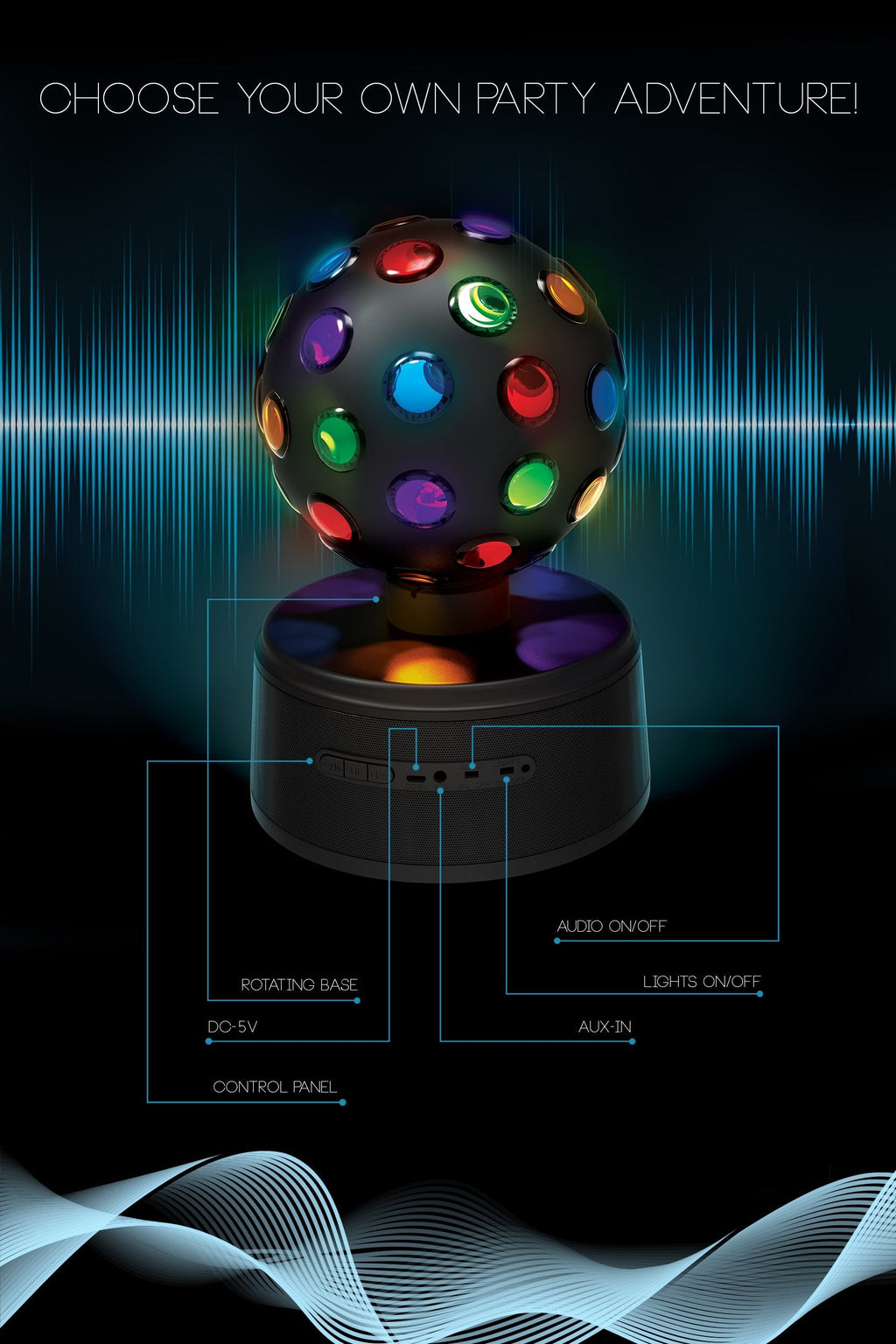 Sharper Image Bluetooth Disco Ball Speaker with LED Lights