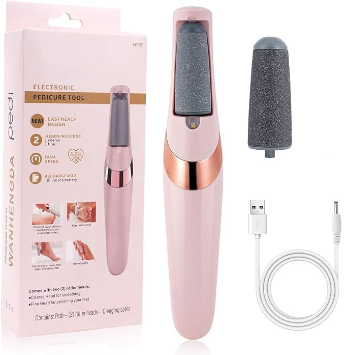 Electric Foot Callus Remover – 2 Speeds, USB Rechargeable, LED Light, Wet/Dry with Replaceable Heads