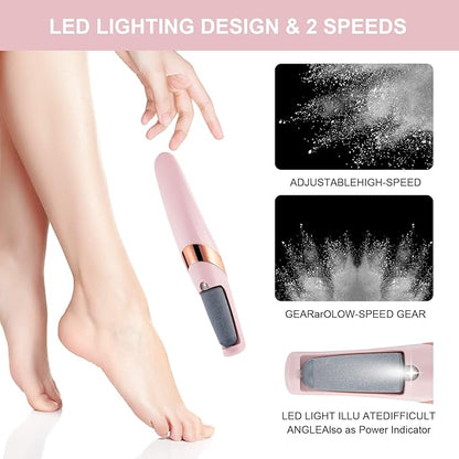 Electric Foot Callus Remover – 2 Speeds, USB Rechargeable, LED Light, Wet/Dry with Replaceable Heads