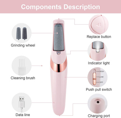 Electric Foot Callus Remover – 2 Speeds, USB Rechargeable, LED Light, Wet/Dry with Replaceable Heads