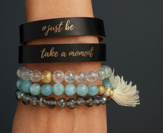Intension Bracelet Set – 4-Piece Mindful Stack with Leather Wrap & Beads