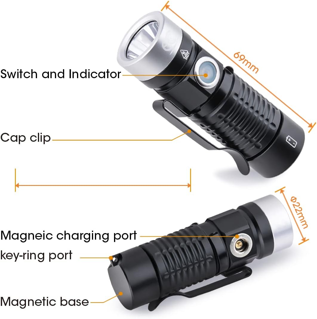 EDC Magnetic Rechargeable Tacticle Flashlight – 500 Lumens, Firearm Compatible