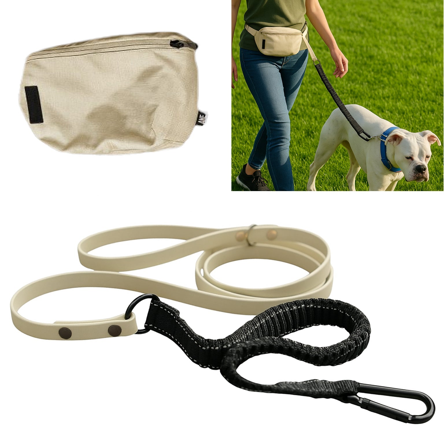 Hands-Free Adjustable Dog Leash with Waist Belt & Pouch