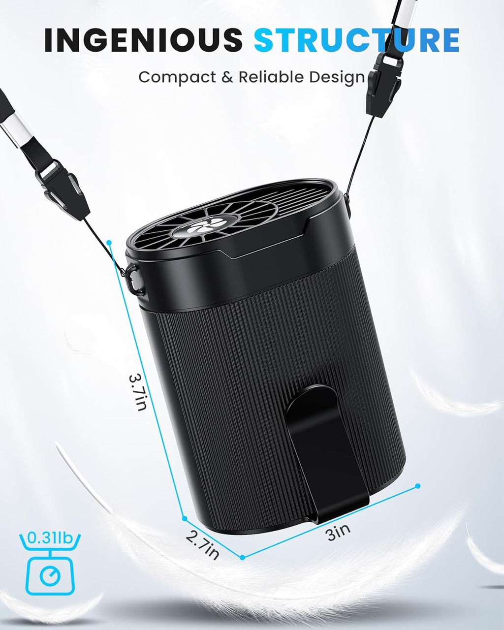 TEJINO Portable Waist Fan – 4 Speeds, Low Noise, Rechargeable