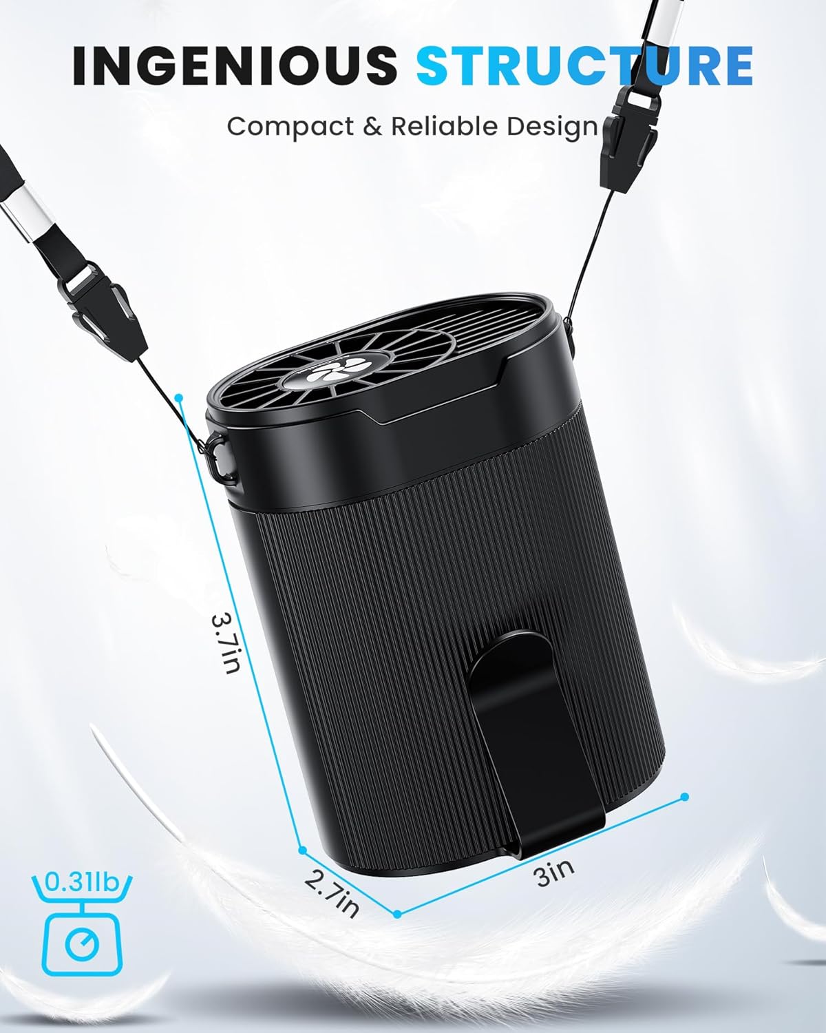 TEJINO Portable Waist Fan – 4 Speeds, Low Noise, Rechargeable