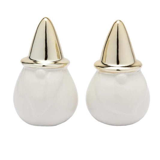 CounterArt Gnome Ceramic Salt & Pepper Shakers – Gold Hat, 3.5oz