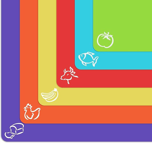 6pk Extra Thick Flexible Plastic Cutting Board Mats – EZ-Grip, Dishwasher Safe