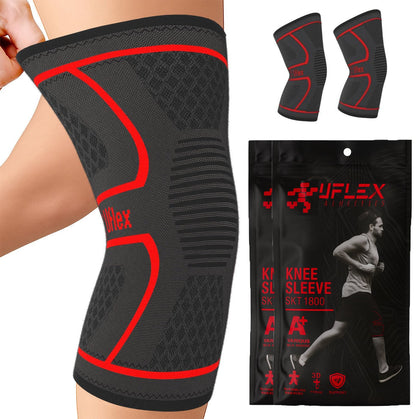 2pk UFlex Knee Compression Sleeves – Non-Slip Support for Sports & Recovery
