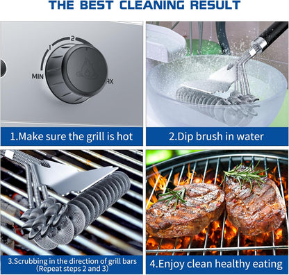 Stainless Steel Grill Brush with Scraper – Heat Resistant BBQ Cleaner , 17″ Handle