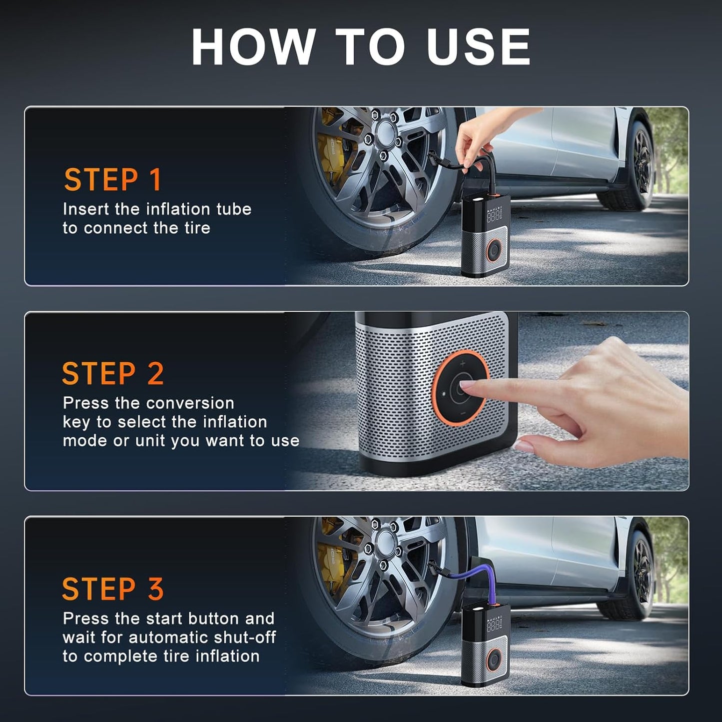 Portable Tire Inflator Air Compressor – 160 PSI with Gauge, Memory & Power Bank