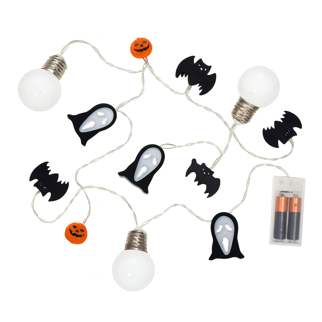 7 Ft Halloween String Lights – Battery Operated with Pumpkins, Bats, & Ghost Face