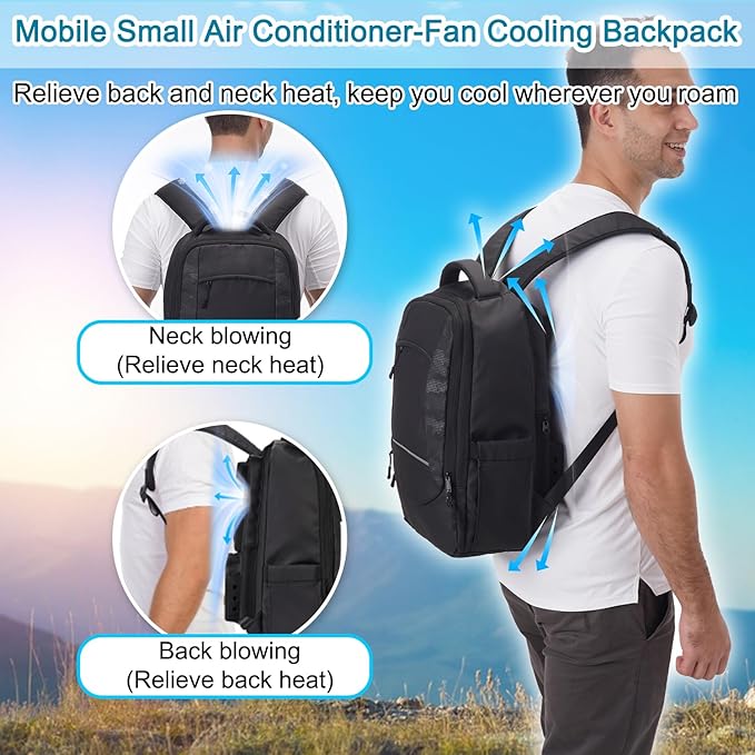 Cooling Backpack with Built-In Fans – Ventilation Frame, Sweat Proof & Waterproof