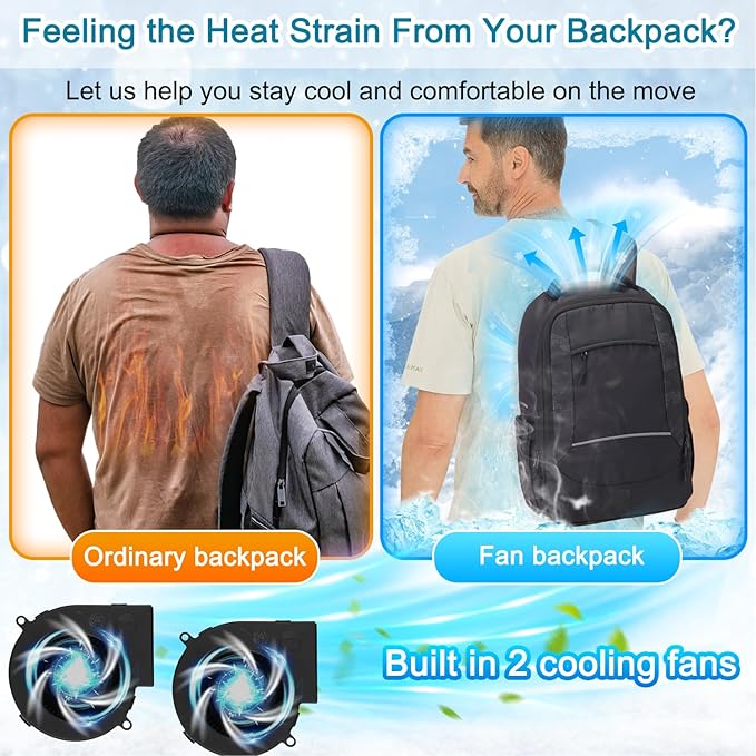 Cooling Backpack with Built-In Fans – Ventilation Frame, Sweat Proof & Waterproof