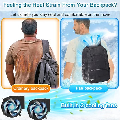 Cooling Backpack with Built-In Fans – Ventilation Frame, Sweat Proof & Waterproof