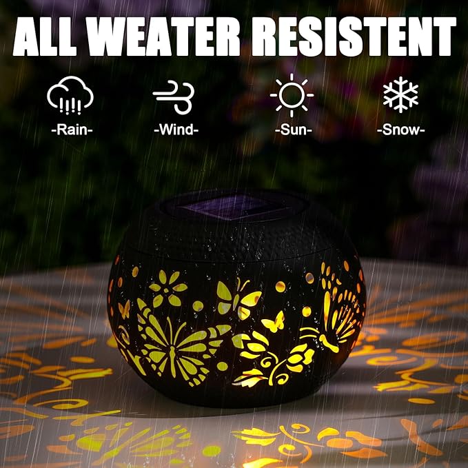 Solar Table Lantern – Waterproof with Flickering Flame Lighting